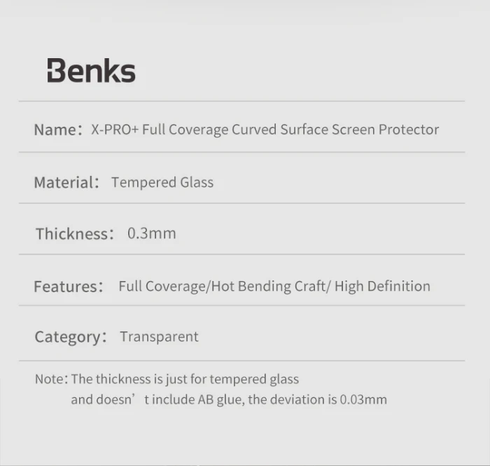 Benks X PRO+ Защитная пленка из закаленного стекла 9H HD защита экрана изогнутая поверхность 0,3 мм для huawei P30 PRO