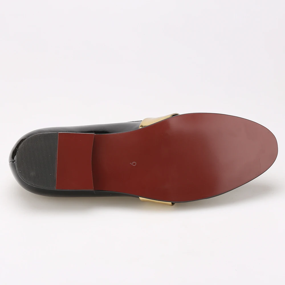 Мужские кожаные лоферы ручной работы с золотой лакированной кожаной пряжкой