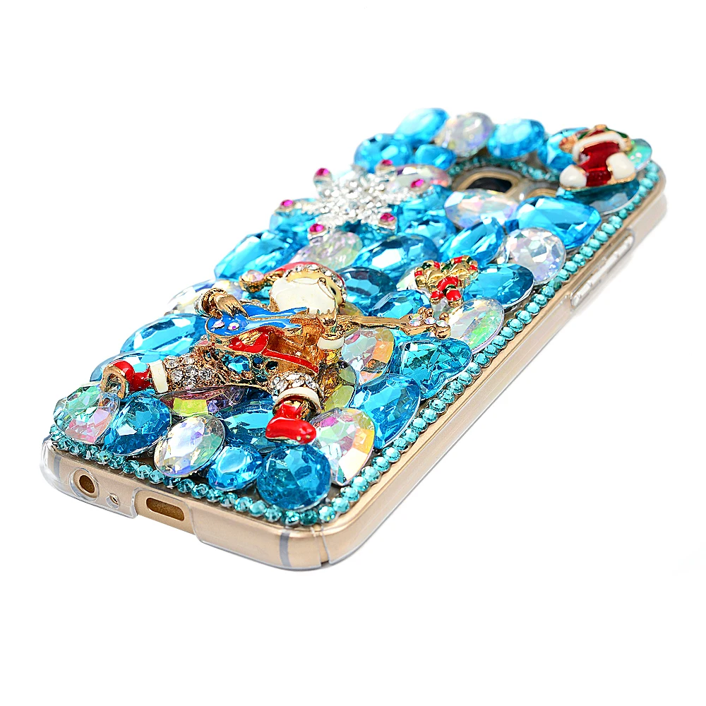 Синий Санта Клаус Блеск Алмазный Rhinestone чехол для Samsung S6 S7 Edge S8 плюс Note8 жесткий