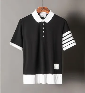 Слоновая кость Высокая Новинка Роскошные 19ss мужские золотые вышитые полосатые модные рубашки поло рубашка хип хоп скейтборд хлопок поло Топ тройник# G28 - Цвет: Слоновая кость