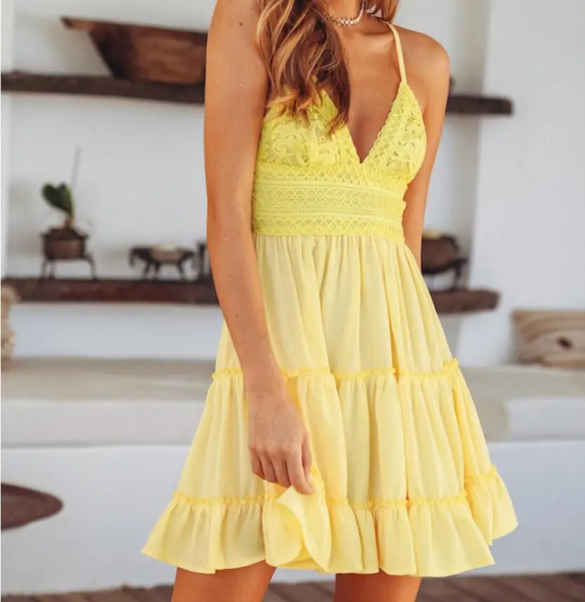 Женское богемное сексуальное пляжное шифоновое платье с v образным вырезом