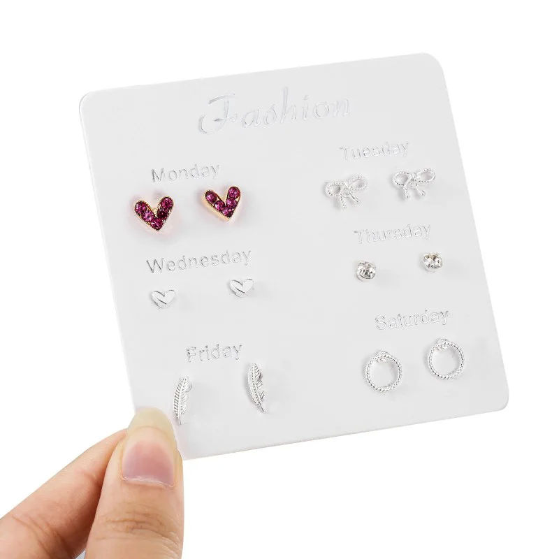 

6 Pairs/set Stud Earrings Set For Women 2020 Fashion Miexed Crystal Heart Round Bow Leaf Shape Wedding Party Earrings Gift