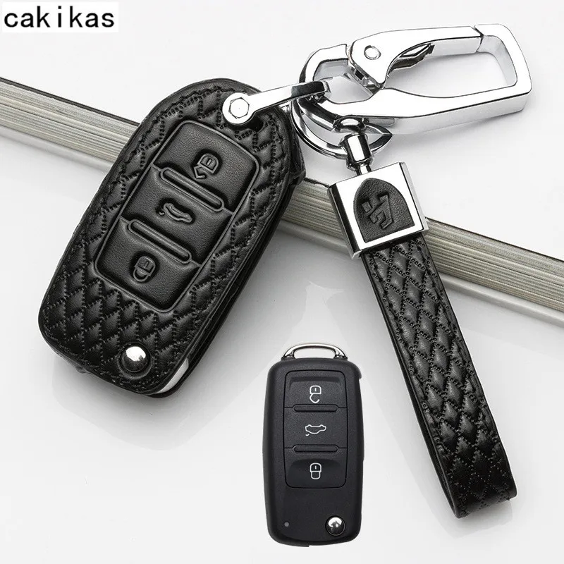 A Model Black Чехол для ключей из натуральной кожи для VW Golf Jetta для Skoda роскошный Октавия Рапид для SEAT Leon Ibiza 3 Кнопка чехол для ключа - Название цвета: A Model Black