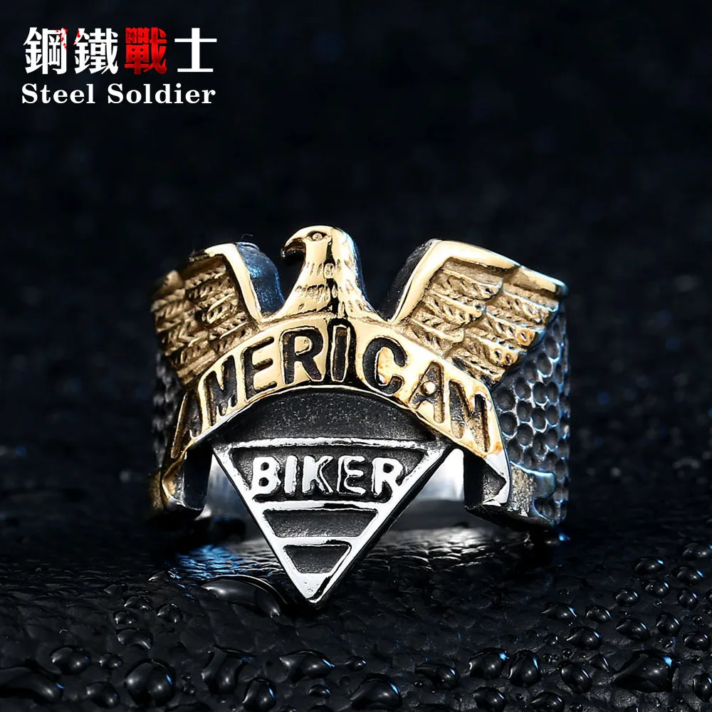 Мужской Перстень из нержавеющей стали Байкерский орел в стиле солдат|ring stainless