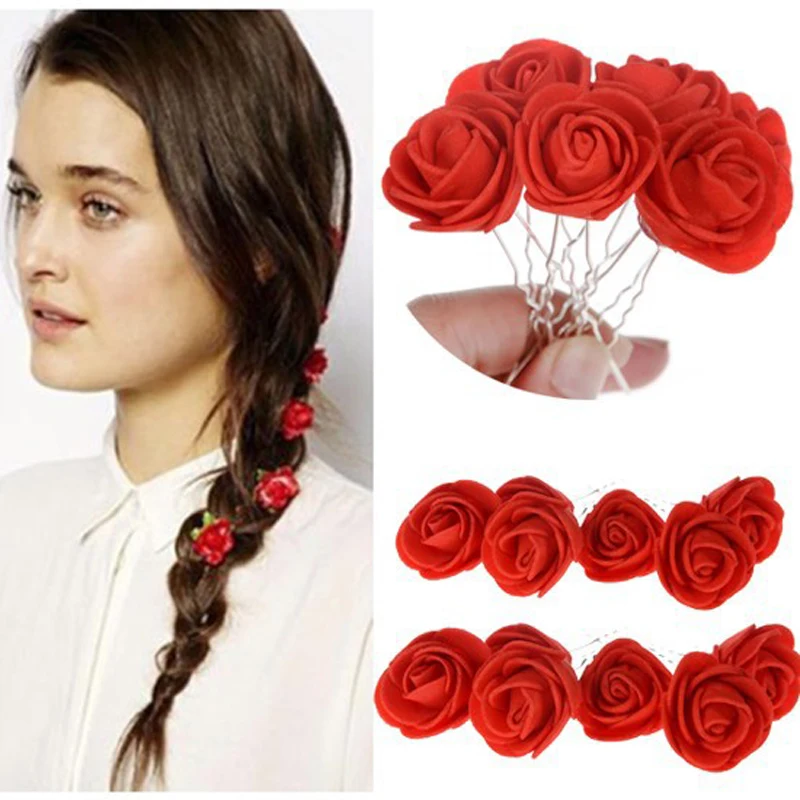 PINKSEE 6 шт. женские маленькие заколки для волос с красными розами Свадебные Заколки