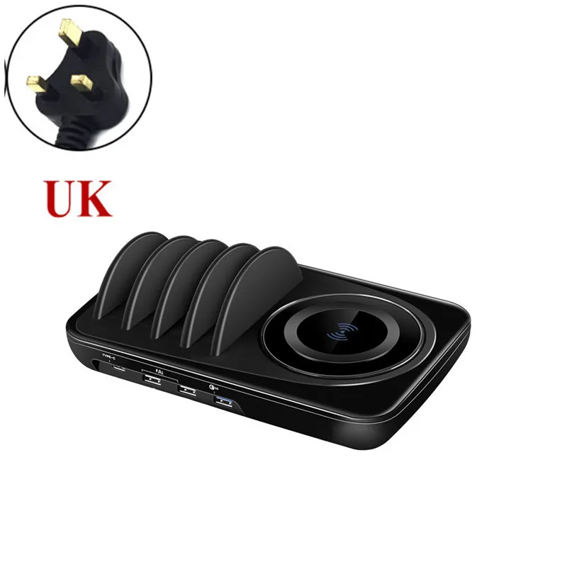 UK Plug desktop HYASIA UFO Qi Беспроводное зарядное устройство для зарядки iPhone samsung huawei xiaomi адаптер зарядка QC3.0 Мобильная зарядная станция для телефона - Цвет: UK Plug desktop