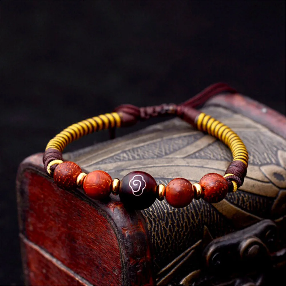 Модный мужской браслет из натурального красного сандалового дерева с бусинами