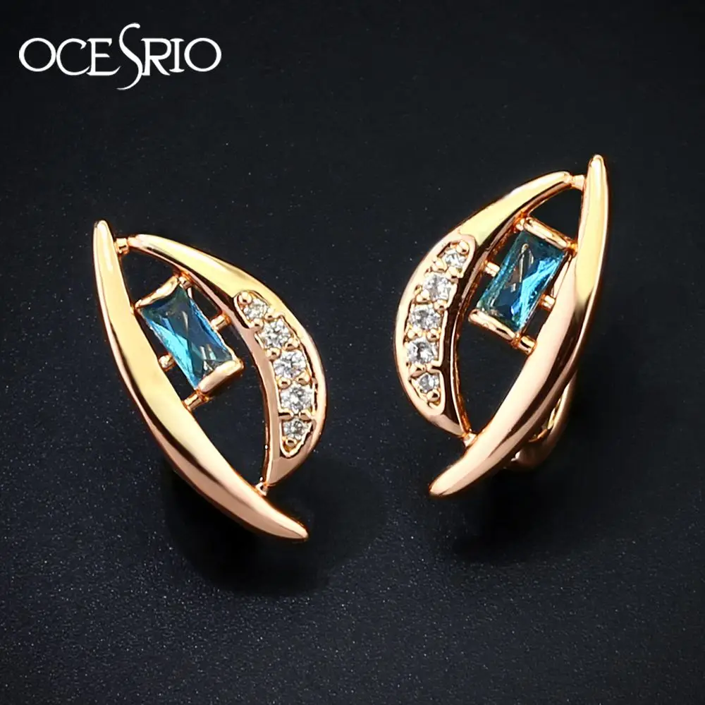 Женские серьги гвоздики OCESRIO свадебные из розового золота 585 пробы с фианитом