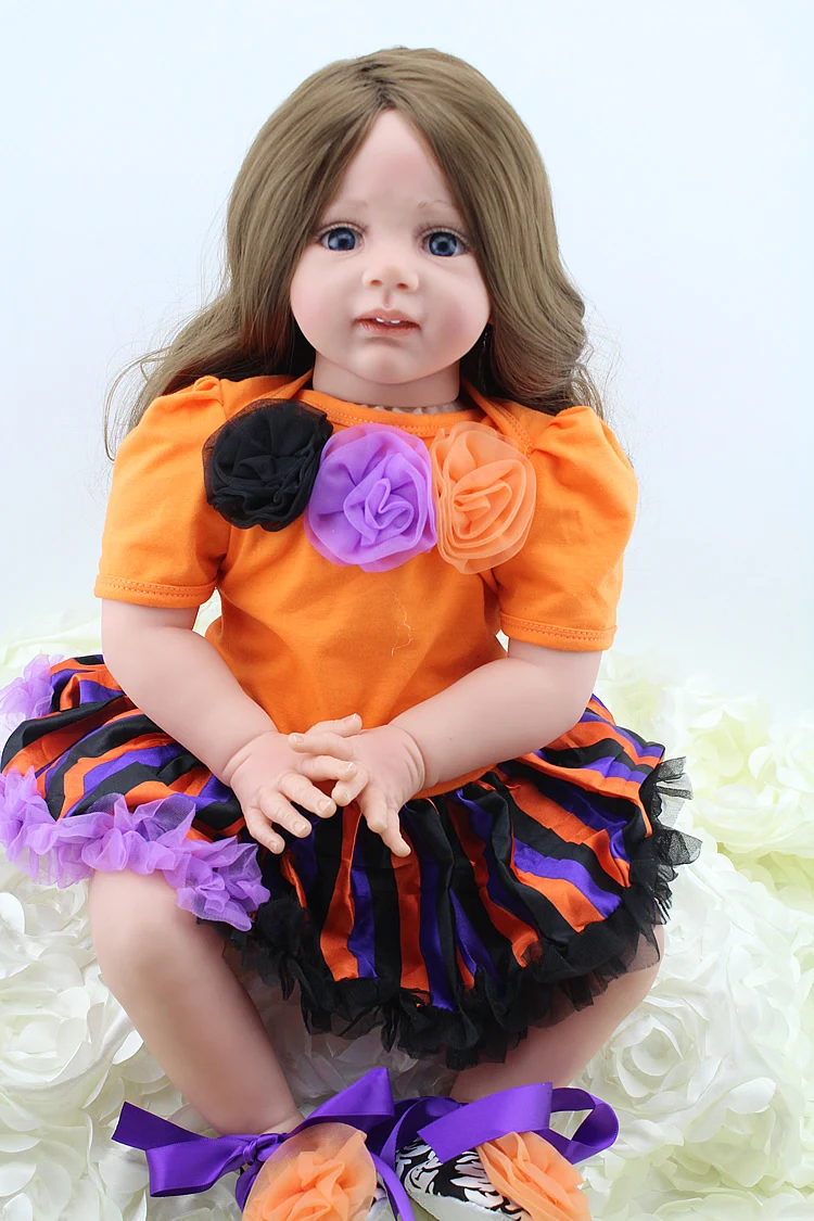 Кукла реборн с длинными волосами и голубыми глазами Реалистичная виниловая