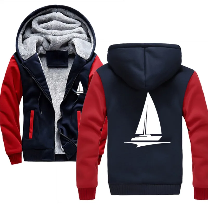 Winter Hoodie For Men Fleece Thick Sweatshirt Print Sailor Sailboat Boat Streetwear Men's Sportswear Harajuku Hoody Tracksuit | Мужская