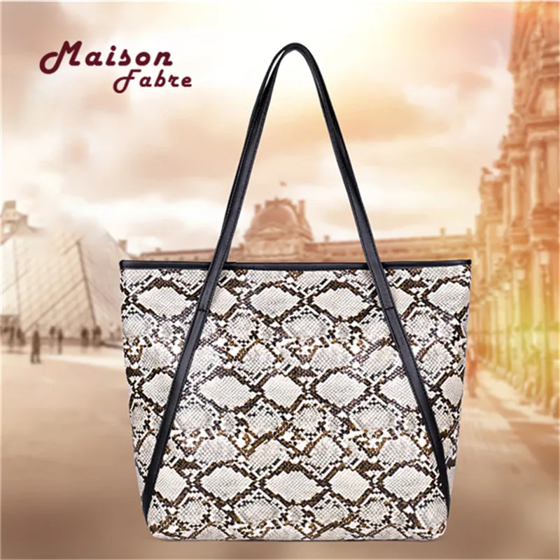 Женская кожаная сумка тоут Большая вместительная с принтом в виде змеи|Сумки