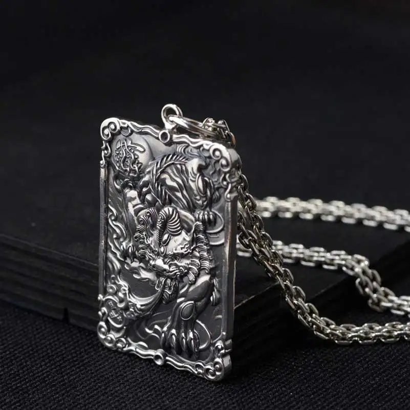 FNJ 925 Серебряная подвеска Pixiu квадратная плоская висячая оригинальная S990 тайская серебряная подвеска для мужчин и женщин для изготовления ювелирных изделий