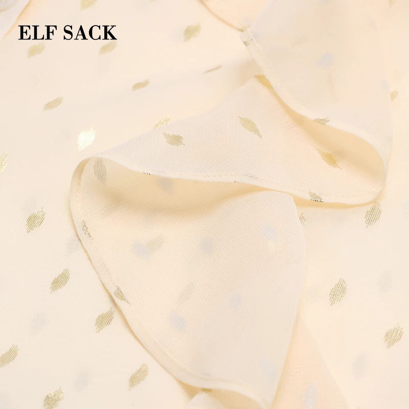 ELFSACK, новинка, большие размеры, женские рубашки, женская рубашка, повседневная, длинный рукав, принт, круглый ворот, оборки, шифоновая блузка, женские топы, свободные