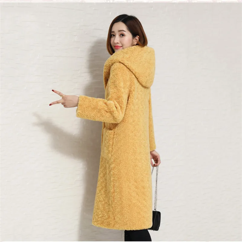 Cashmere Coat Winter Women Long Sheep velvet Jacket 2019 New Two Sides Wear Hooded Lady Outerwear High Quality Wool Coats DD0822 | Женская