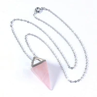 100 unique silver plated natural rose pink quartz square pyramid pendant neacklace amulet jewelry
