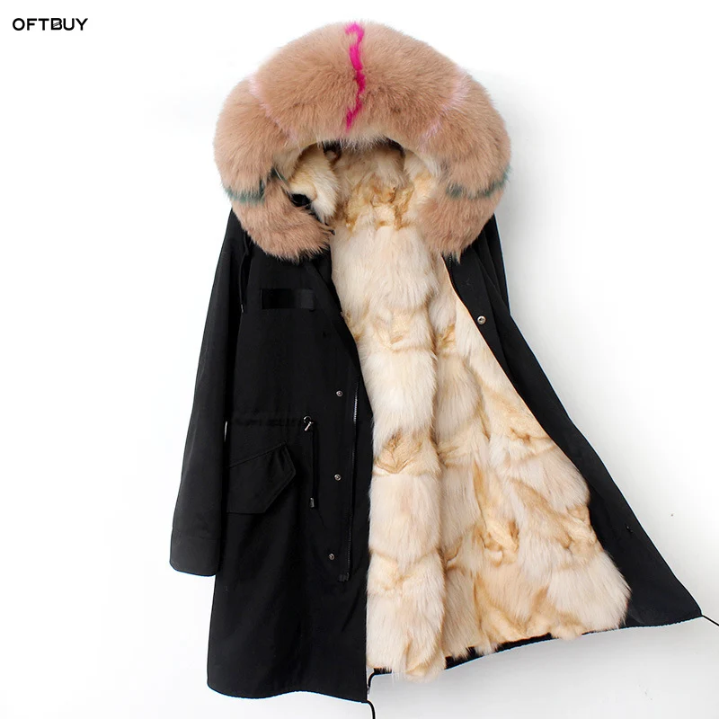 Парка женская OFTBUY длинная парка цвета хаки шуба из натурального Лисьего меха