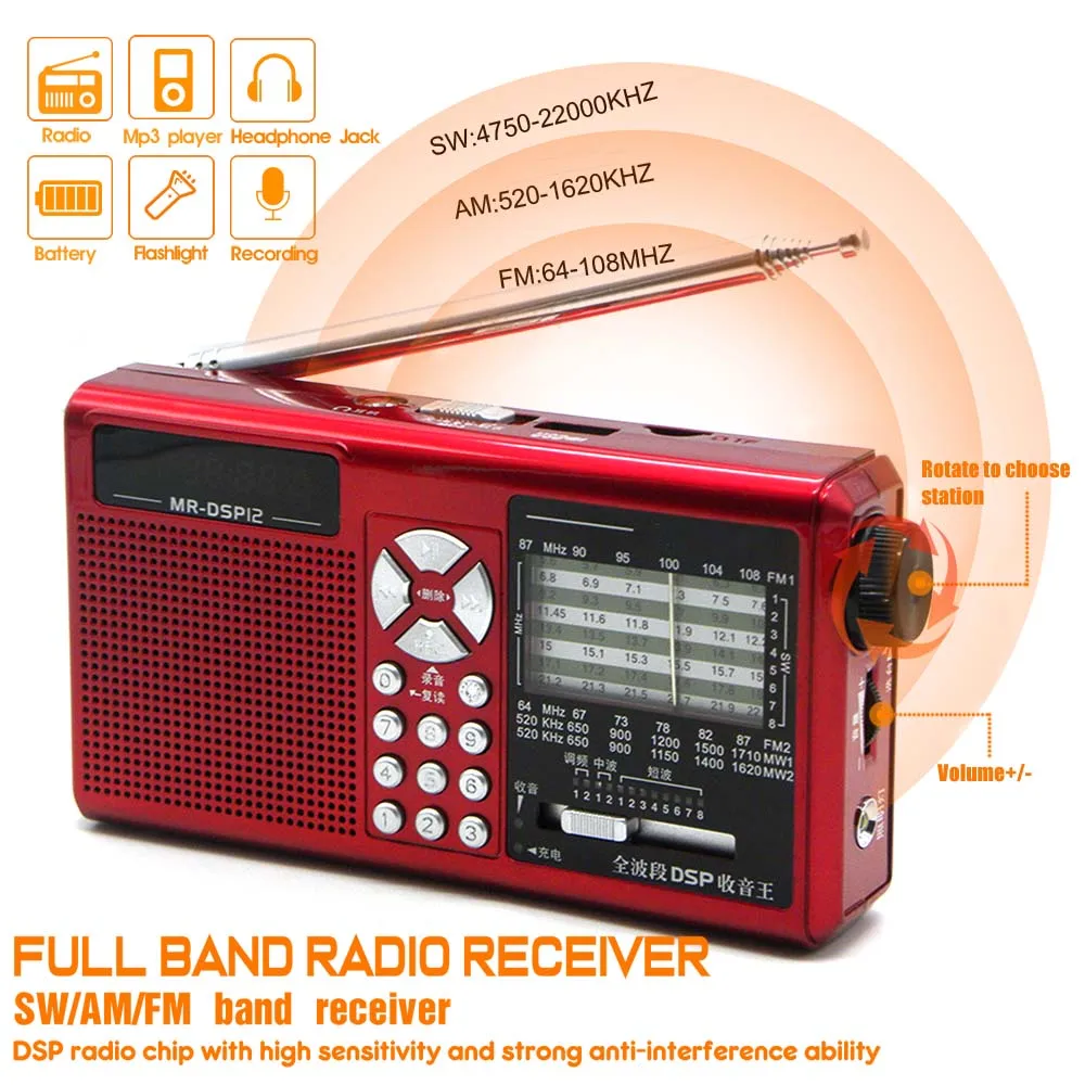 Мини FM AM SW радио JINSERTA портативный Полнодиапазонный приемник с фонариком функция