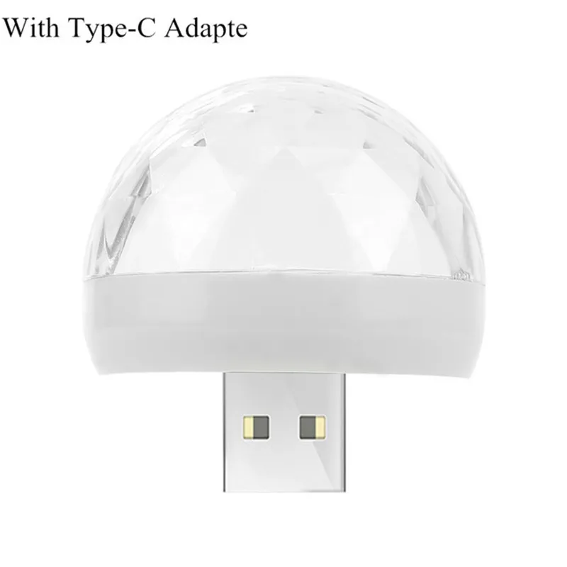 With Type-C Adapter Мини USB СВЕТОДИОДНЫЙ вечерние светильник Музыкальный шар светильник s изменение цвета с музыкой DJ светильник для сцены рождественской вечеринки стробоскоп сценическая лампа - Цвет: With Type-C Adapter
