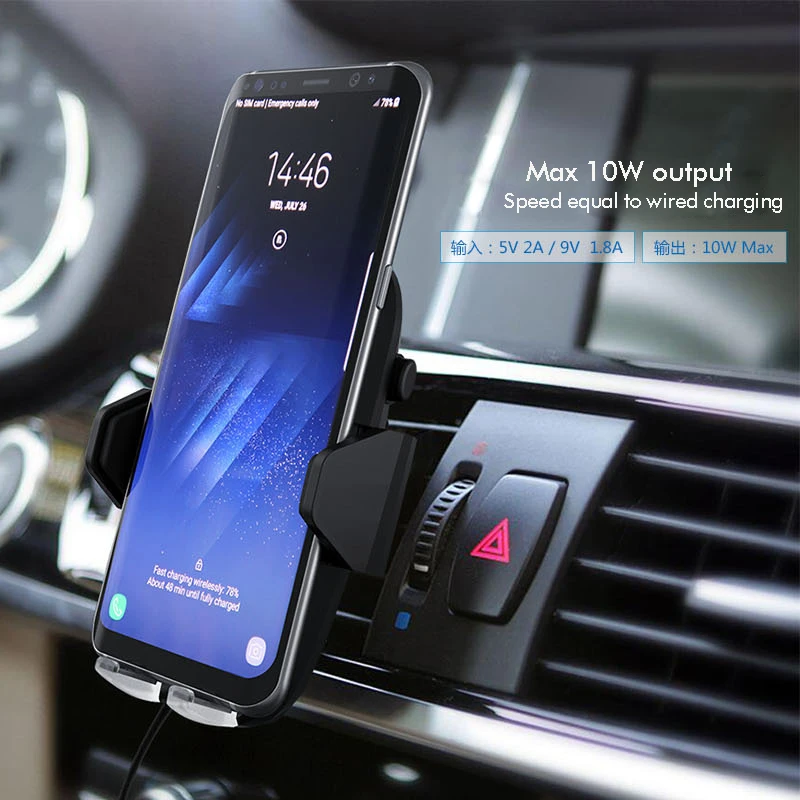 10 Вт Qi Беспроводное Автомобильное зарядное устройство для iPhone X samsung Galaxy S9 S8 S10 huawei mate 20 x mi 9 phone быстрое зарядное устройство автомобильное крепление