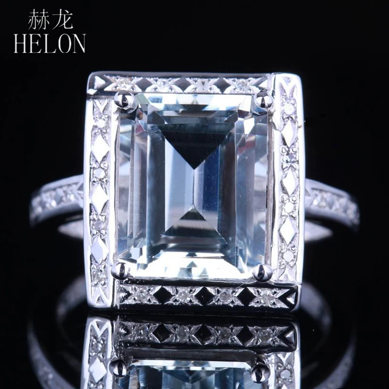 

HELON Solid 14K White Gold AU585 Women Trendy Fine Jewelry 100% Genuine Natural White Topaz Diamonds Engagement Wedding Ring