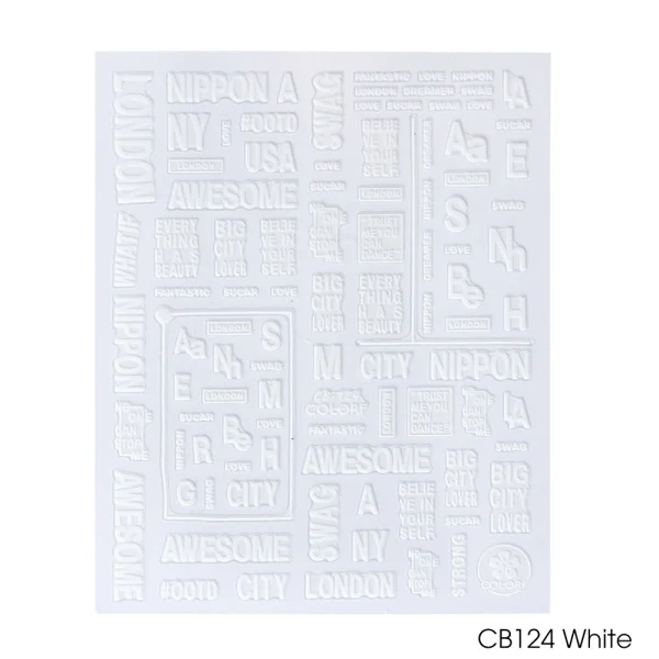CB124 White 1 шт 3D слайдер для письма, наклейки для дизайна ногтей, декоративные Стикеры, клейкие надписи, алфавит, фольга, обертывания, инструмент для маникюра, CHCB122-124 - Цвет: CB124 White