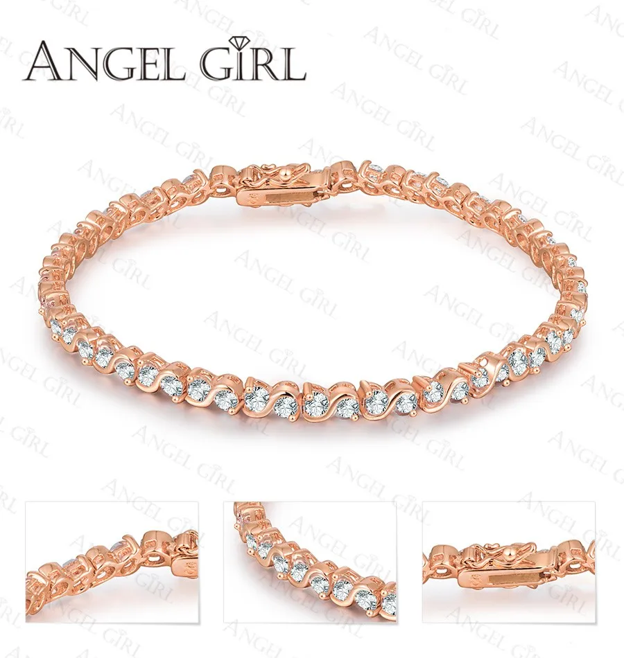AngelGirl AAA+ Элегантный квадратный 4 мм CZ 7,5 дюймов Подвеска-шарм браслеты и браслеты розовое золото цвет Принцесса Cut Белый позолоченный браслет