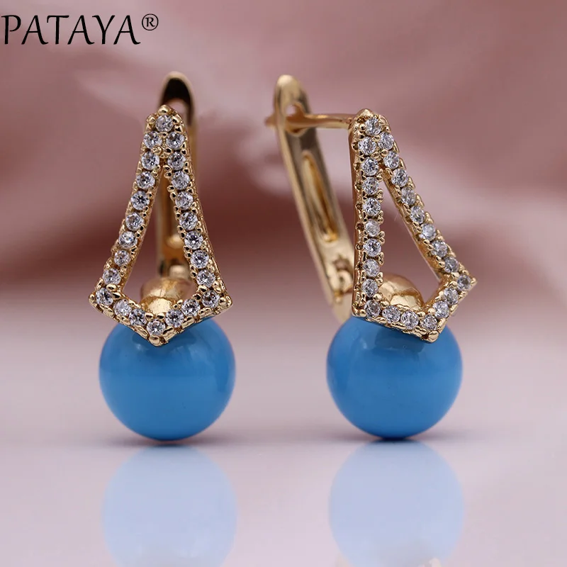 PATAYA, новинка, серьги-капли с жемчугом, 585, розовое золото, Женские Треугольные Серьги, натуральный циркон, микро-воск, инкрустация, модное ювелирное изделие