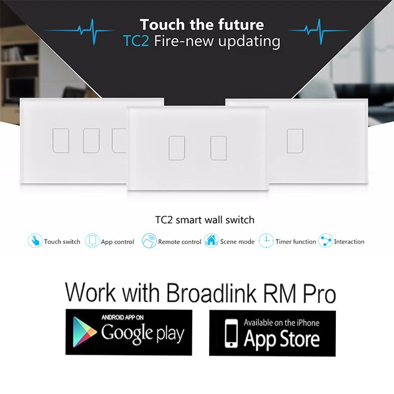 Broadlink TC2 1 2 3 банда США AU стандартный сенсорный панельный переключатель