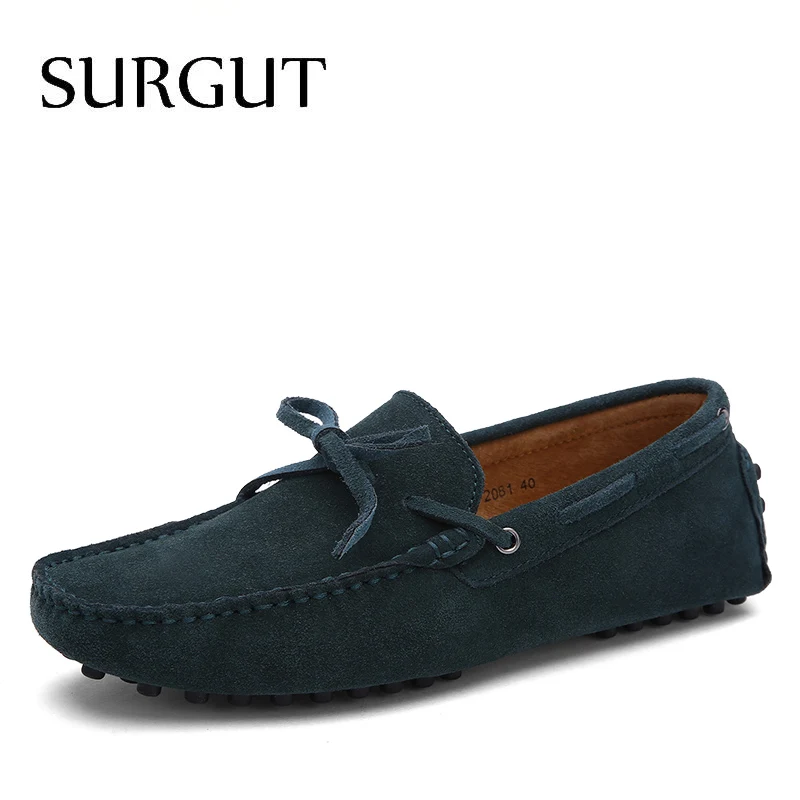 Dark Green SURGUT/Новинка; модная мужская обувь для вождения; сезон весна-лето; мокасины из натуральной кожи; водонепроницаемые мокасины; дышащие мужские повседневные лоферы на плоской подошве - Цвет: Dark Green