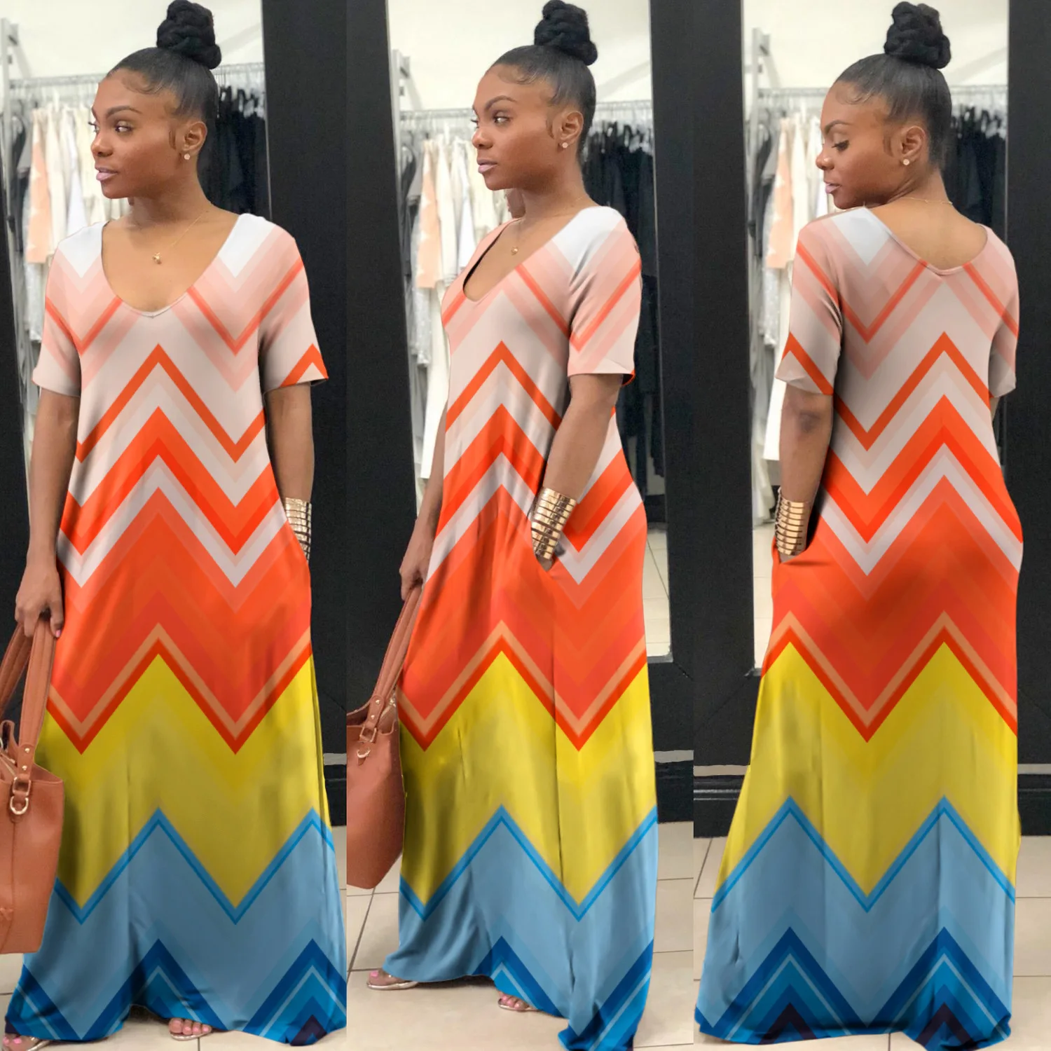 Полосатые свободные богемные макси платья для женщин длинные летние пляжные с