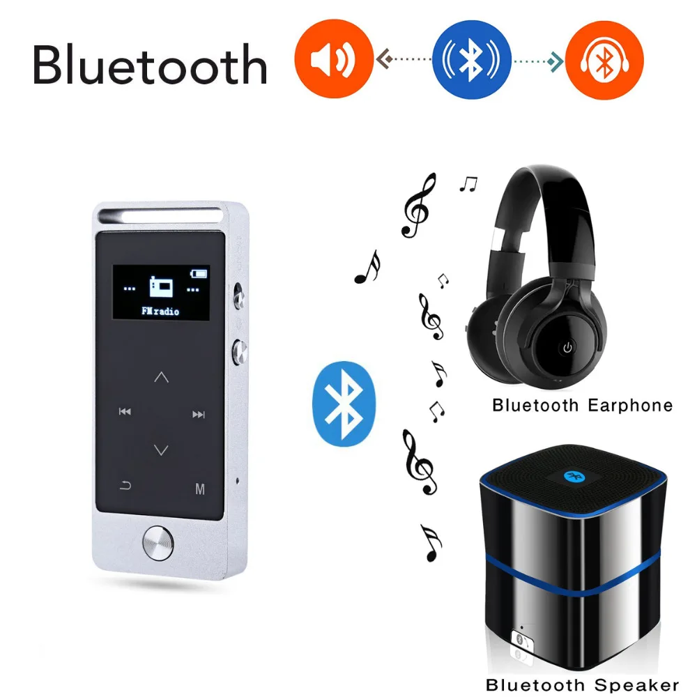Bluetooth MP3 плеер Металлический музыкальный плеер без потерь сенсорный экран поддержка tf-карты до 64 Гб с fm-радио, запись, электронная книга