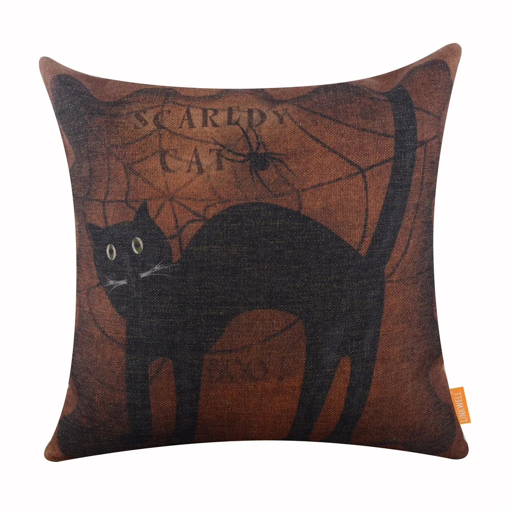 Мешковиная наволочка LINKWELL сезонное украшение черная кошка тыква фонарь призрак