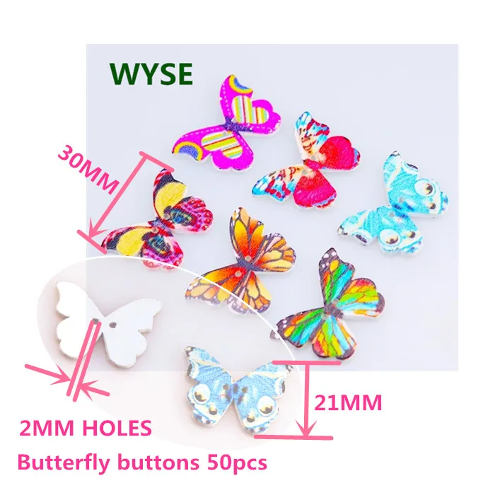 butterfly buttons 50 шт. Матрешка девочка деревянные пуговицы для шитья 2 отверстия смешанные красочные животные деревянные пуговицы для скрапбукинга декор одежды для шитья DIY - Цвет: butterfly buttons