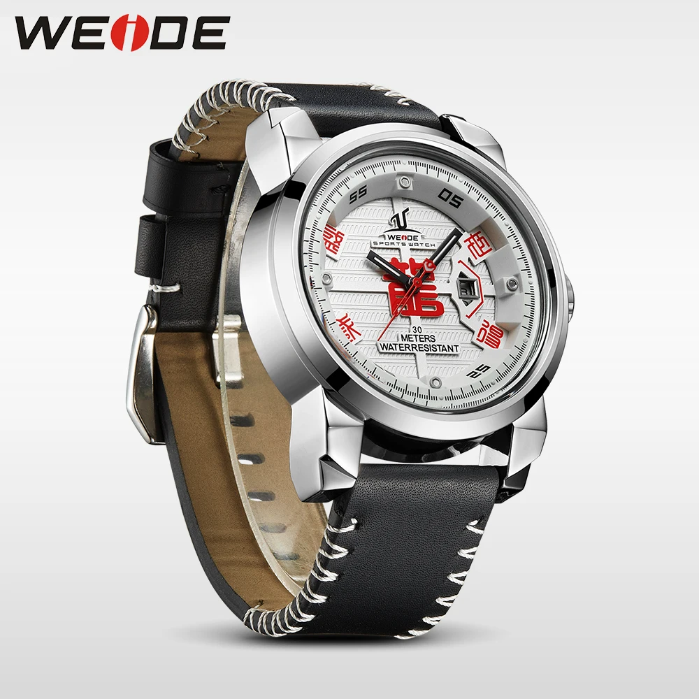 WEIDE Брендовые Часы мужские 30 водонепроницаемые кварцевые Кожаный ремешок