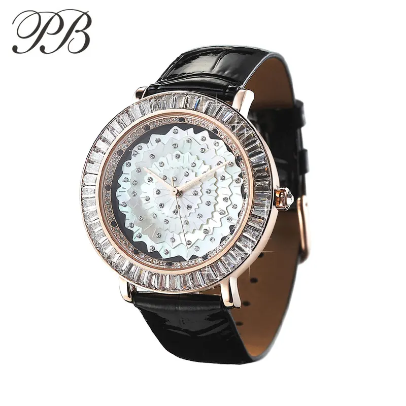 Роскошные женские часы PB с цветочным жемчугом и кристальным циферблатом