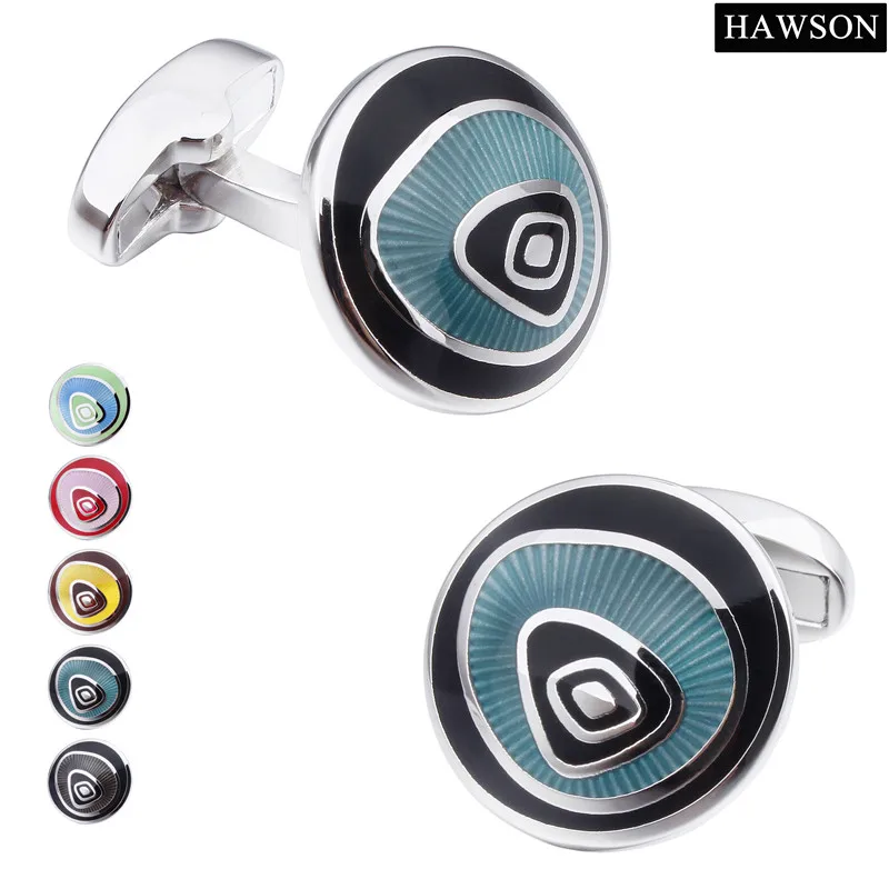 

HAWSON 4 Colors Optional Cufflinks Round Shape Colorful Party Cuff Links for Men High Quality Jewelry Free Gift Box