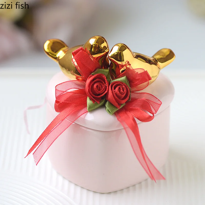 Розовые милые маленькие птицы керамические украшения коробки Обручальное