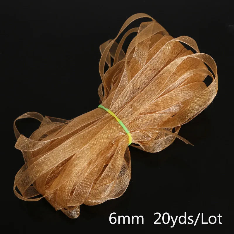 Light Brown Горячая Распродажа, 6 мм, 20 ярдов, разноцветные ленты из органзы, швейная ткань, подарочная упаковка «сделай сам», ленты для свадебного украшения - Цвет: Light Brown