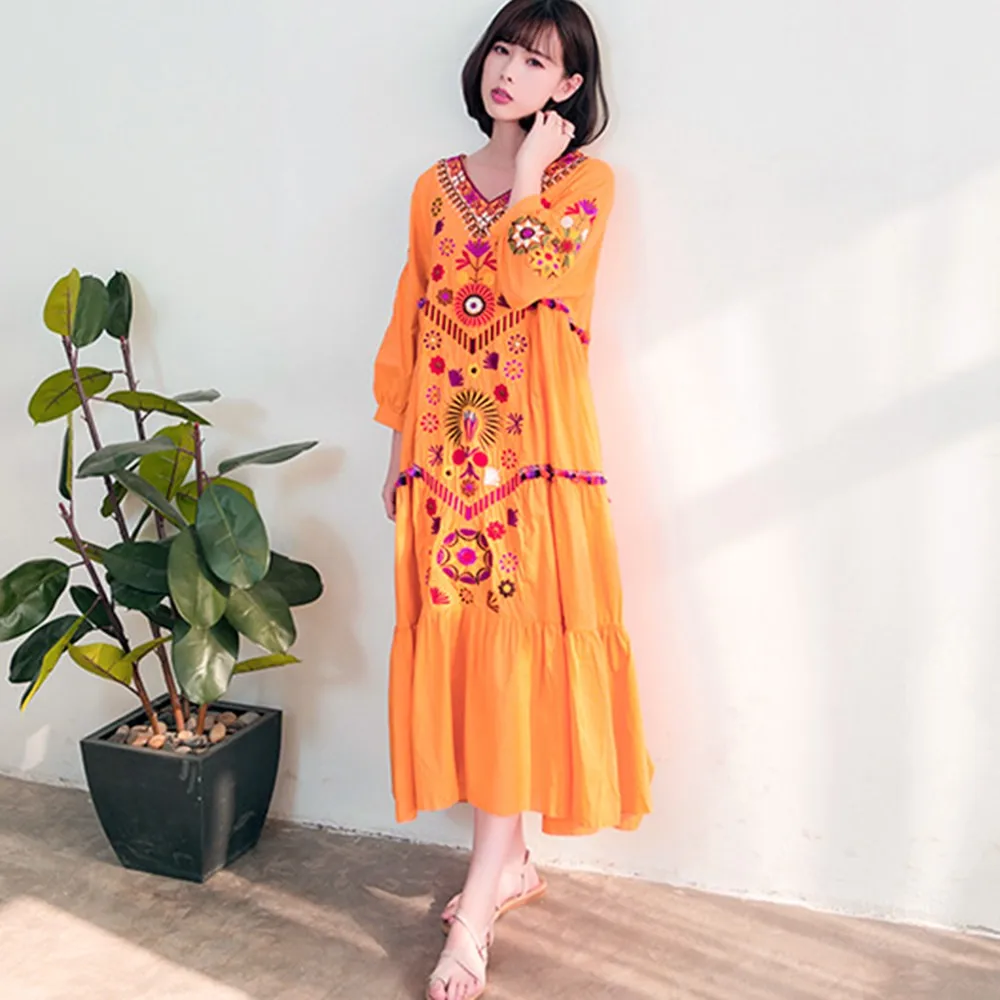 Богемное гофрированное Макси-платье для женщин новинка 2018 осеннее платье с