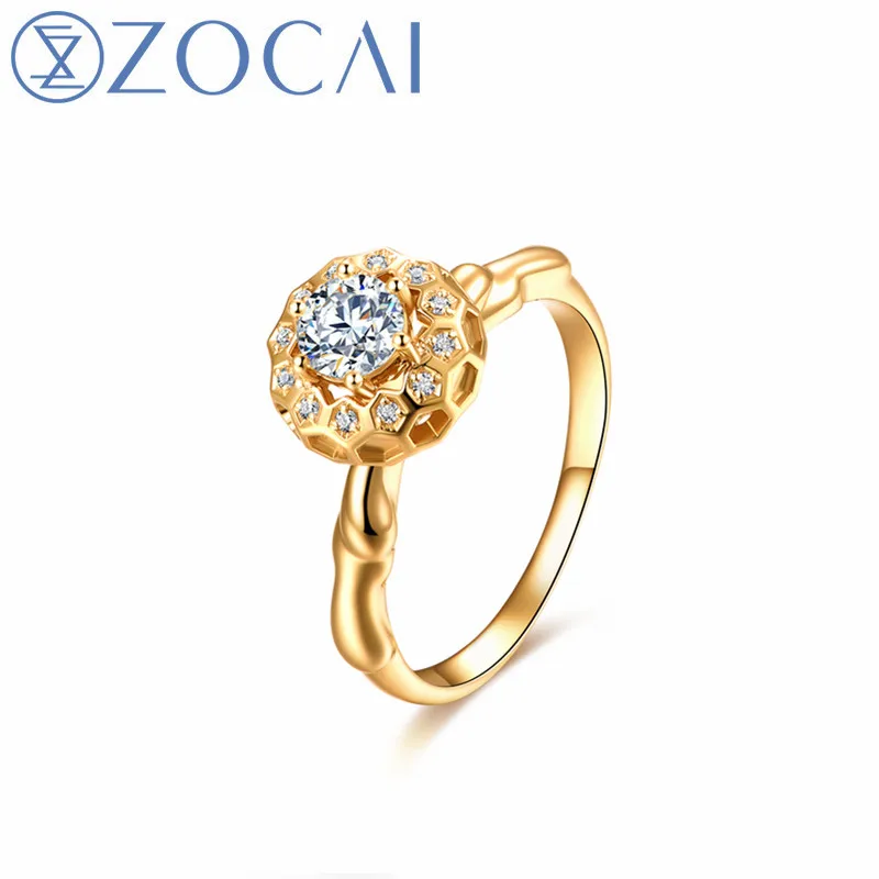 

Помолвочное кольцо ZOCAI, 100% оригинал, желтое золото 18 К (Au750), настоящий бриллиант 0,15 карат, W06461