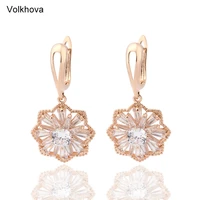 luxury quality jewelry big dangle earrings for women with cubic zirconia wedding jewelry flower unusual earrings