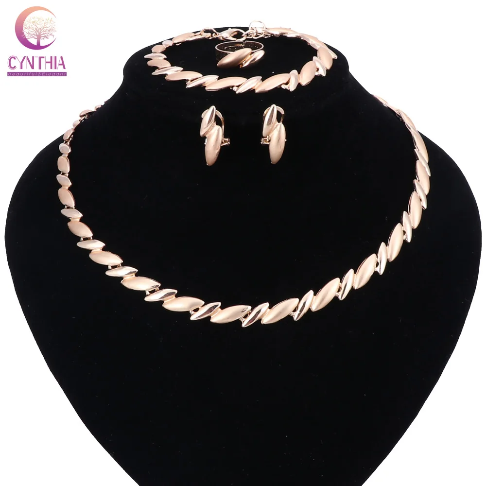 Модные Дубай ожерелье серьги комплект ювелирных изделий золотой цвет