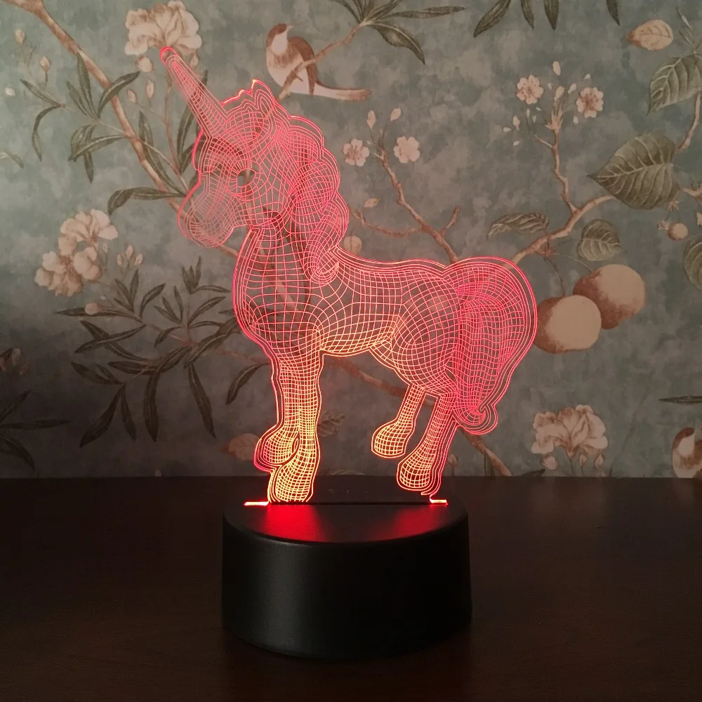 Единорог 3D светодиодный светильник ночник многоцветный RGB лампа Рождественский