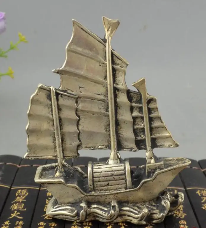 Китайский Фэншуй Серебряная скульптура Dragon Boat yi fan feng shun корабль статуя удачи|statue