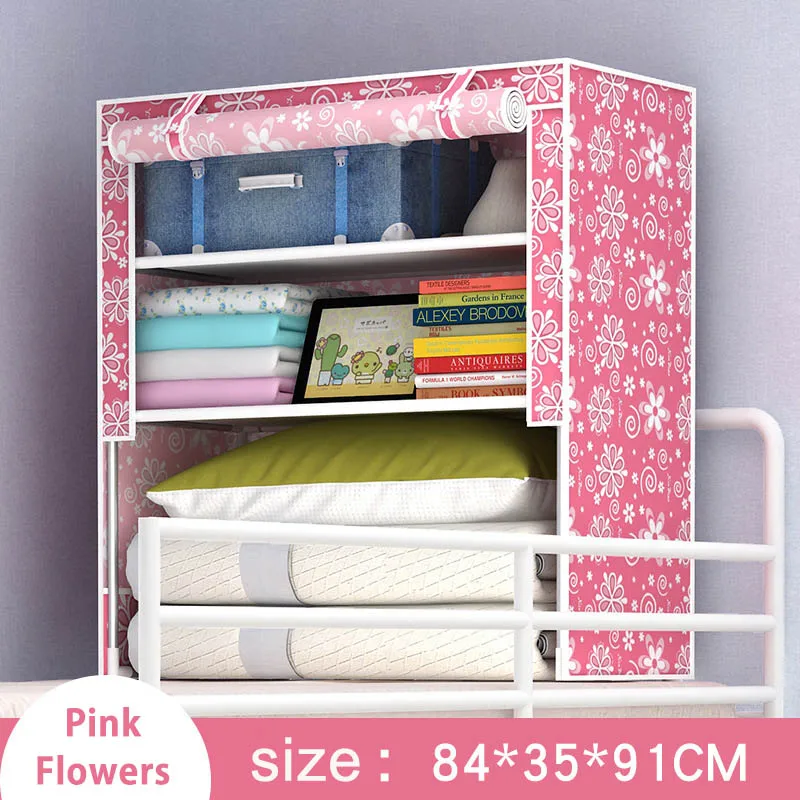 Pink flower Студенческий шкаф для кровати, нетканый стальной каркас, подкрепление, стоячий органайзер для хранения, съемный шкаф для одежды, мебель - Цвет: Pink flower