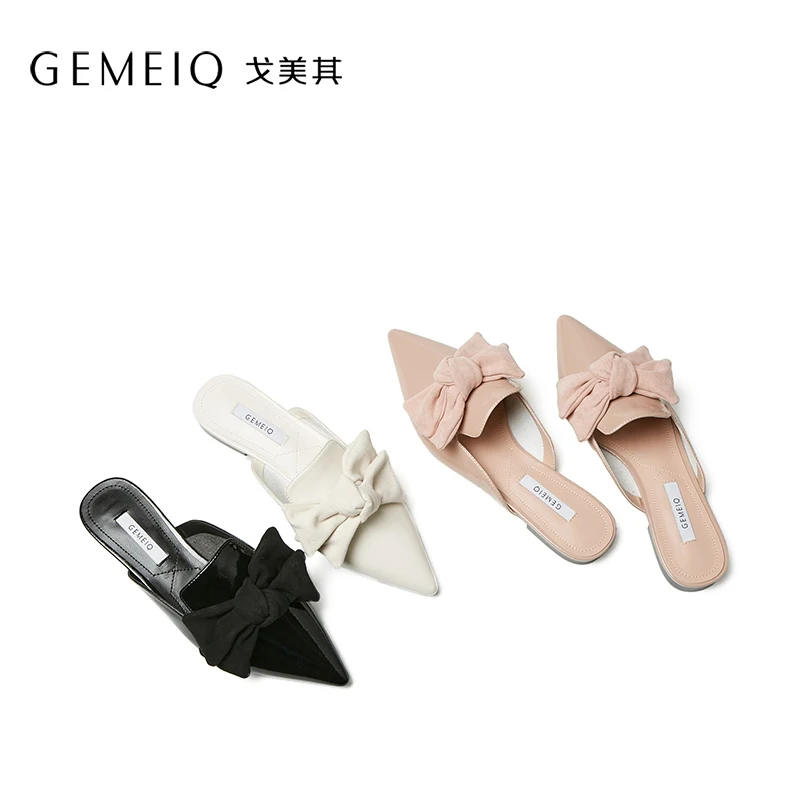 GEMEIQ/2019 г. новые летние тапочки на плоской подошве с бантиком женская летняя