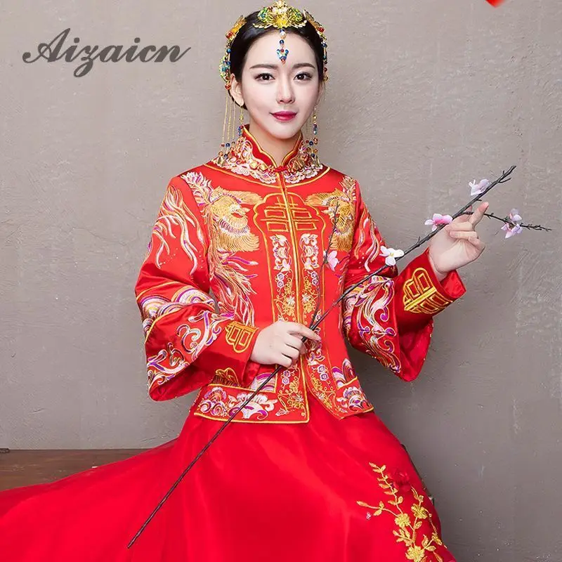 2018 Новый китайский стиль Свадебные платья Qipao элегантное красное свадебное