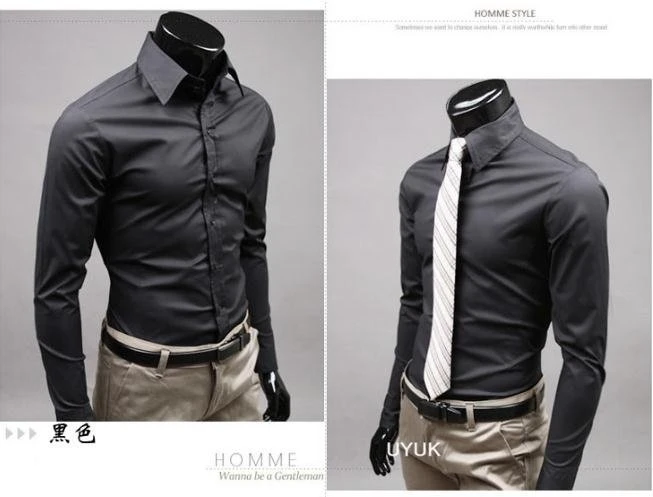 black Мужские рубашки Стильные с длинным рукавом Chemise Homme Masculina 17 цветов Размер: M-XXXL Social Camisas Hombre Vestir Повседневная рубашка 1 - Цвет: black
