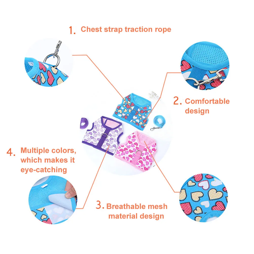 Pet Dog Harness Collar Cute Cartoon Pattern Puppy Chest Strap Leash Rope Set Puppies Cat Vest |