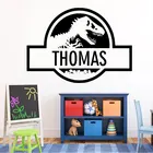 Персональная настенная виниловая наклейка с динозавром парка Юрского периода, настенная наклейка с именем на заказ для мальчика, спальни, креативное искусство, домашний декор, роспись 602